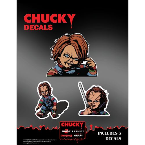 Chucky Doll Child's Play Decals - Set of 3 Vinyl Stickers for Car Tumbler Water Bottle Laptop Halloween Horror Car Decal Chucky Doll Face Scary Stickers