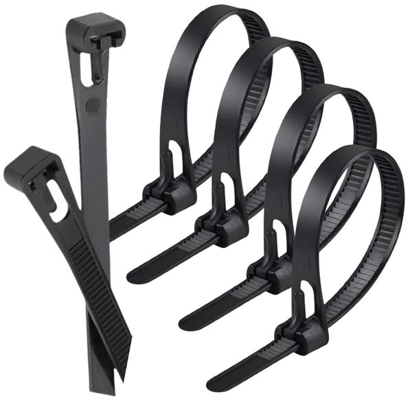 dilib Reusable Cable Ties Unlock Repeat Type Reusable DYI Nylon Set (Black, 8x250mm, 100pcs)