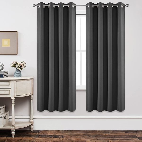 Joydeco Blackout Curtains 72 Inch Length 2 Panels Set, Thermal Insulated Long Curtains& Drapes 2 Burg, Room Darkening Grommet Curtains for Living Room Bedroom Window (W52 x L72 Inch, Dark Grey)