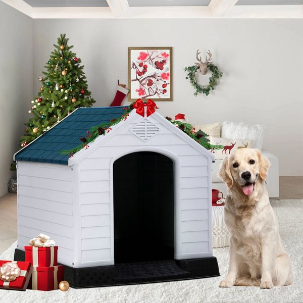 32 Inch Dog House Plastic Dog Kennel Pet House Detachable Base Indoor Outdoor