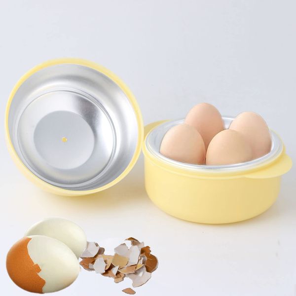 Microwave Egg Boiler,Portable Egg Cooker for Microwave,Cute Compact Design Quick Egg Boiler 4 Eggs Capacity,Kitchen Egg Boilers for Hard Soft Boiled Egg Cooker Steamer Egg Cooking Appliances(Yellow)