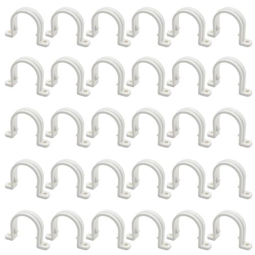 ZUDKSUY 30 PCS White PVC Conduit Clamp, 1/2inch Two Hole Plastic Conduit Pipe Clamps, 20mm PVC Wireline U-Clamps for Electrical Telephone Cable
