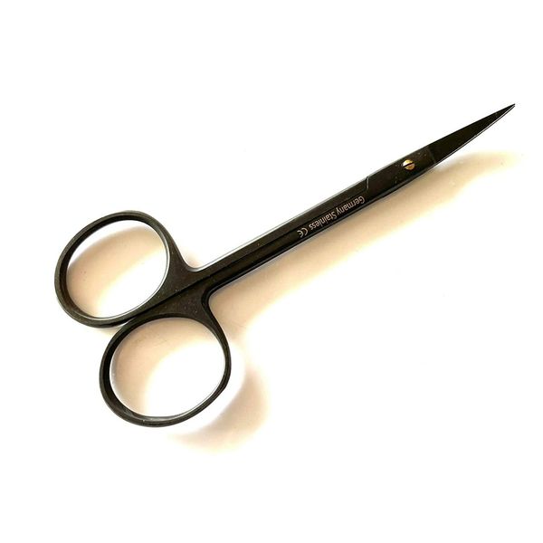 Iris Scissors Full Black 4.5" Curved German Stainless Steel CE