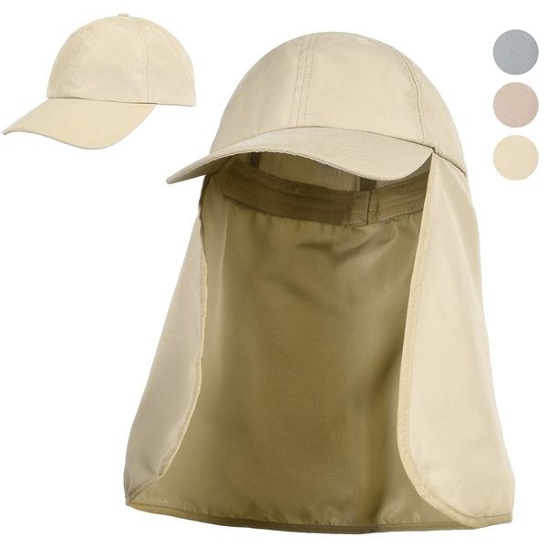 Outdoors UPF 50+ UV Sun Protection Fishing Hat with Neck Flap Backpacking Tan