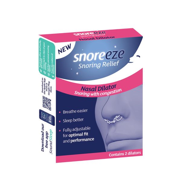 Snoreeze Nasal Dilators - Anti-Snoring Breathing Aids for The Nose - Snoring Relief Nose Clips for Women & Men to Target Nasal Congestion - Use with Mobile App to Stop Snoring - 2 x Nasal Dilator