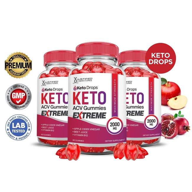 Keto Drops Keto Extreme ACV Gummies 2000MG Apple Cider Vinegar 180 Gummys