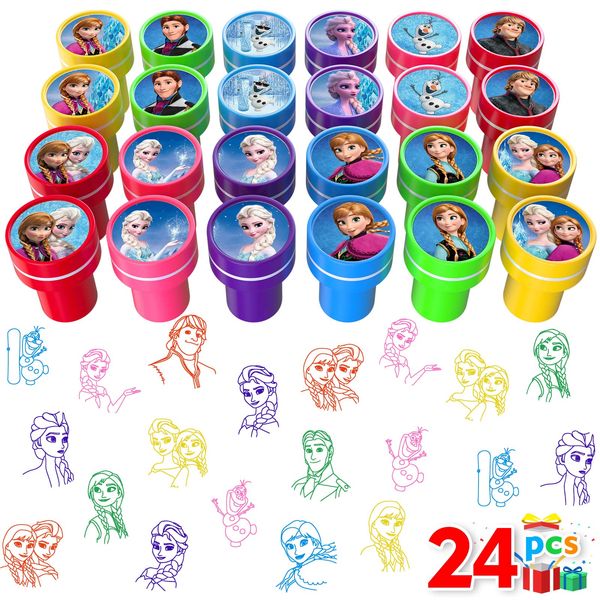 Frozen Party Stamps for Kids, 24Pcs Anna Elsa and Olaf Assorted Self-Inking Stamps, Goodie Bag Stuffers, Birthday Party Supplies Favor for Kids, Teacher Stamps Reward Pinata Fillers Carnival Prizes