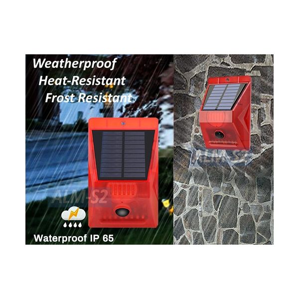 110dB Motion Alarm Red Strobe Light Solar DC Powered Home Security System