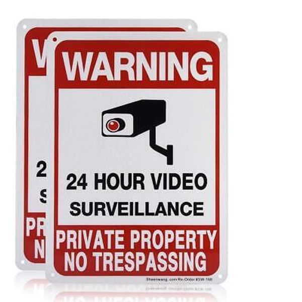 2 Pack 24 Hour Video Surveillance No Trespassing Sign for Home Business