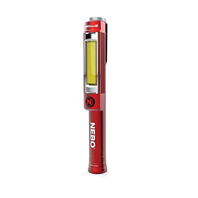 NEBO BIG LARRY 2 Battery Powered Aluminum Work Light 500 Lumens, Pocket Clip Magnetic Base for Hands-Free Lighting Portable COB LED Dimmable FlashlightHazard Light-Red