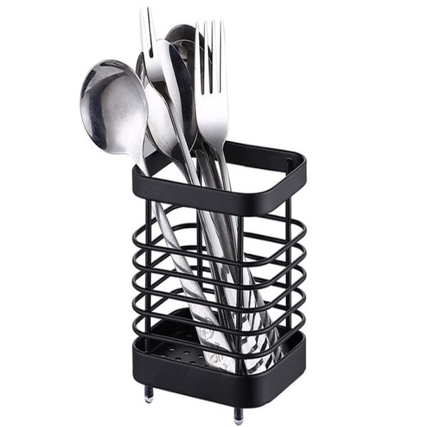 URCHUZE Utensil Holder,Cutlery drainer,Black Stainless Steel Cutlery Holder, Anti-Rust Sink Tidy Stand Utensil Draining Rack for Forks, Knives, Spoon, Kitchen Organiser