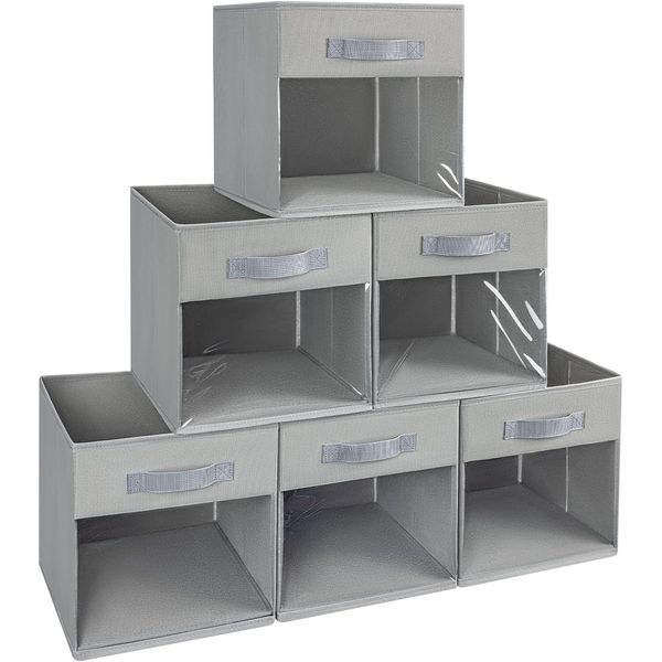 DIMJ Storage Cubes, 6 Pack Cube Bin, 10.6 Inch.- 6 Pack, Gray 