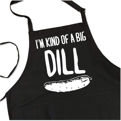 I'm a Big Dill Apron - Funny Pickle Lover BBQ Grill Apron - 1 Size Fits All Chef Quality Poly/Cotton 4 Utility Pockets, Adjustable Neck and Extra Long Waist Ties