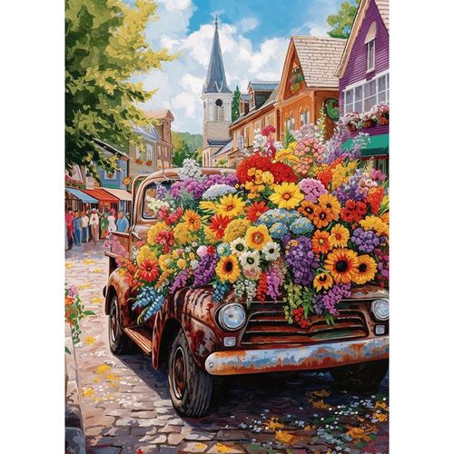 Sanjee Diamond Painting Kits for Adults, 5D Flower Truck Diamond Art Kits for Beginner, DIY Round Full Drill Diamond Dots Paintings Diamond Painting for Home Wall Decoration Gift, 12x16inch