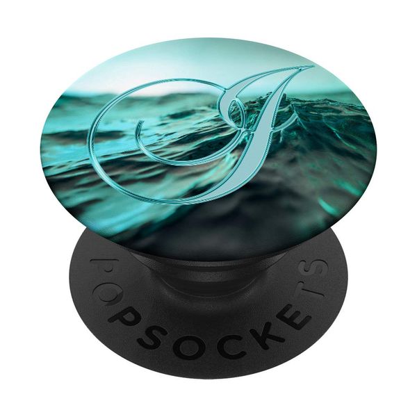 I Teal Beach Ocean Waves Sunset Lake Monogram Initial Letter PopSockets Swappable PopGrip