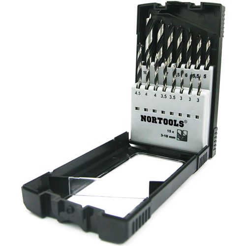 NORTOOLS Brad Point Wood Drill Bit Set 15 PCS HCS Wooden Drills for Woodworking DIY Lover Carpenter 3-3-3-3.5-3.5-4-4-4.5-5-5.5-6-6.5-7-8-10mm