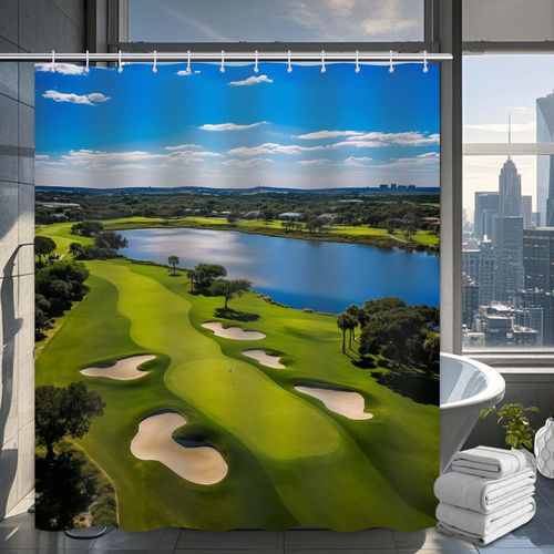 Yieldeer Golf Course Shower Curtain Sports Bathroom Decor Sky Clouds Bath Curtain, Waterproof Cloth Fabric with Hooks, 72x72 inch