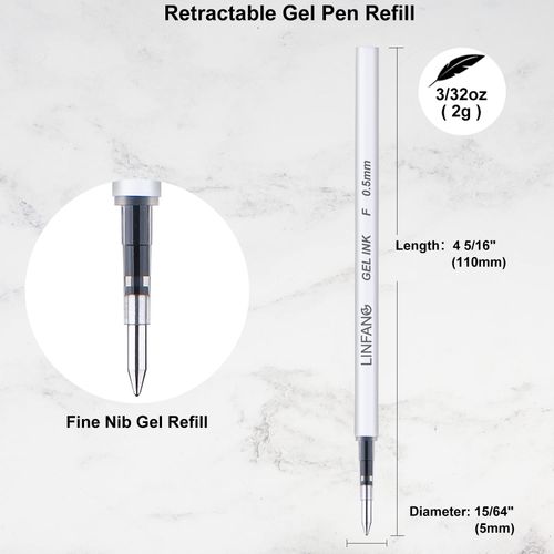 Black Gel Pens Refills, 12 Pack Retractable Gel Ink Pen Refills Bulk, Fine Point 0.5mm Tip Smooth Writing Quick Dry Gel Pen Refills for Journaling Writing School Office Supplies (12 Black)