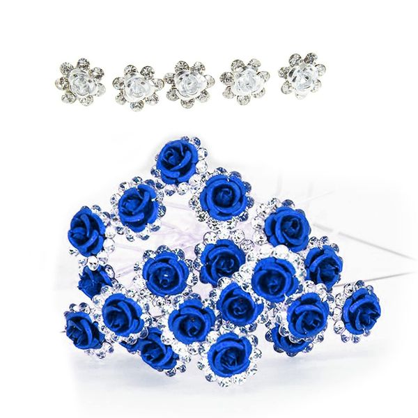 45 Pieces of Wedding Rhinestone Hair Clips, U Shape Crystal Hair Clips, Rose Flower Design, Bridal Wedding Clips, Rhinestone Crystal Hair Clips for Wedding, Show, Prom (Blue, White)