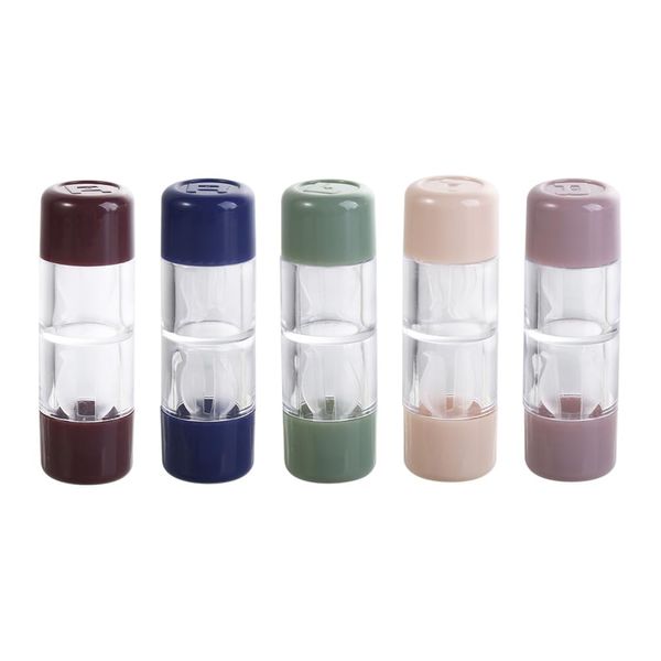 Vctitil 5pcs Contact Lens Case Clear Candy-Colored Capsule Shape Portable Outdoor Travel Sealed Contact Lens Container(Coffee/PurPle/Beige/Green/Blue)