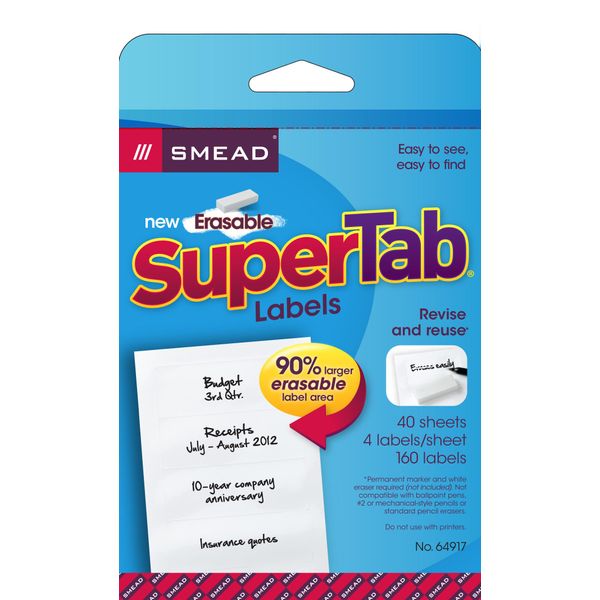 Smead Erasable SuperTab® File Folder Labels, White, 160 Labels per Pack (64917)