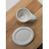 Ceramic Chubby Fat Handle Mug with Saucer - White Speckled