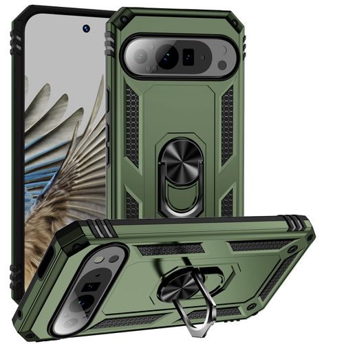 Pixel 9/9 Pro Case with Enhanced Metal Ring Kickstand Heavy Duty Rugged Protective Cover Full Body Military Grade Shockproof Cover for Google Pixel 9/9 Pro 6.3" Olive Green