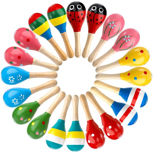 Hedume 20 Pack Mini Wooden Festival Maracas, Kids Baby Rattles Egg Shaker, Shaker Sand Hammer Toy Noisemaker for Party Favors, Musical Fun, Birthday Parties, Carnivals