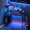 44" Reversible Gaming Desk with Power Outlet & LED Lights Corner Computer Desk