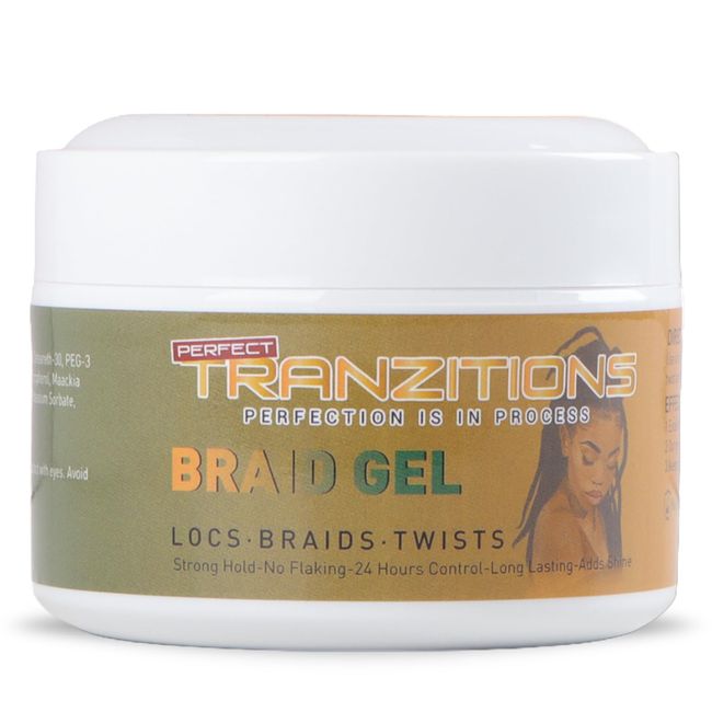 Perfect Tranzitions Braid Gel Strong Hold, Non-Flaking, Easy to Wash Braiding Gel For Braiders, All Hair Styles & Textures Braiding Hair Gel Enriched with Argan & Olive Oils, Vitamin E - 8.8oz