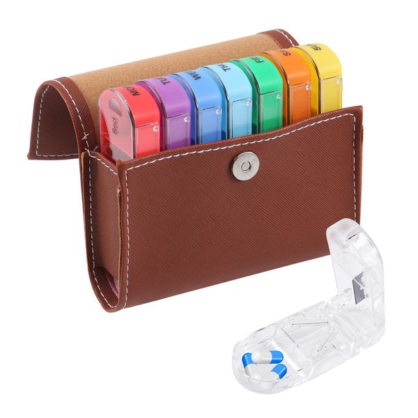 NISHZHU Pill Box Morning Lunch Evening Canvas Bag Regenbogen Pillenbox mit PU, Handlicher und Feuchtigkeitsbeständiger Medicine Box