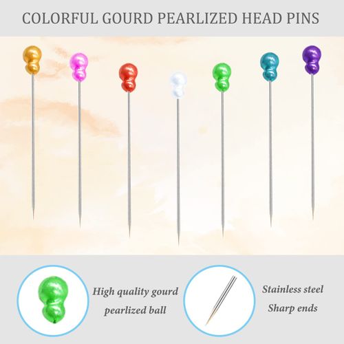 200pcs Sewing Pins, Straight Pins with Gourd Pearlized Head Pin, Long 2.2 Inch Sewing Pins for Fabric, Multicolor Quilting Pins for Crafts Dressmaker DIY Decoration, Stick Pins for Sewing Project