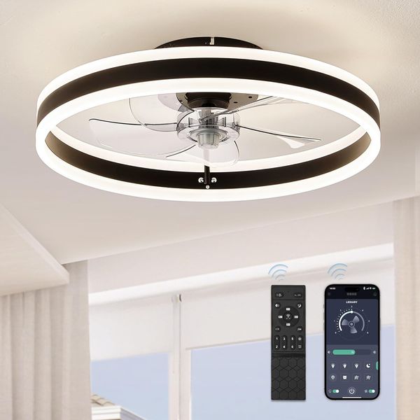 Low Profile Ceiling Fans with Lights, Flush Mount Modern Ceiling Fan and Remote 
