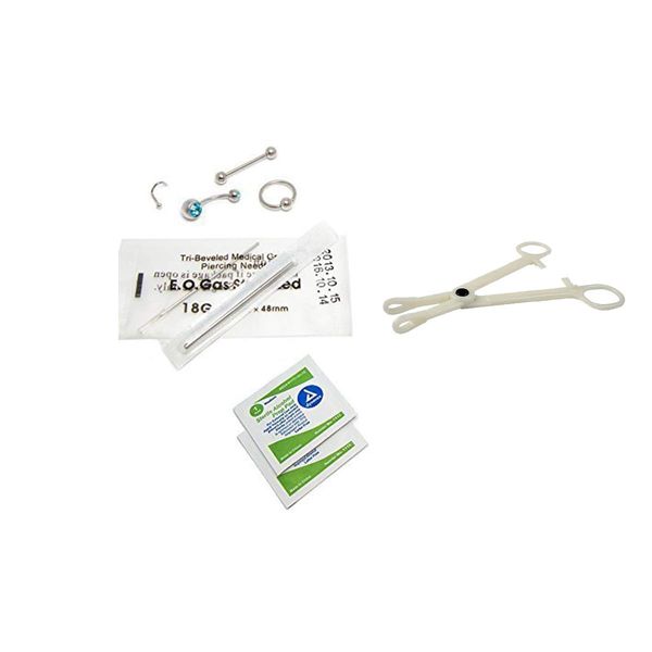 BodyJewelryOnline 9-Piece Body Piercing Kit -Belly Button, Tongue, Nipple, Lip, Nose 14ga & 18ga Piercing Needles PK002