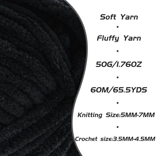 Fluffy Velvet Yarn for Crocheting, Chunky Chenille Baby Blanket Yarn for Crocheting, Soft Fuzzy Puzzle Yarn for Knitting, 50g/1.77oz Bulky Thick Amigurumi Crochet Yarns（Black）