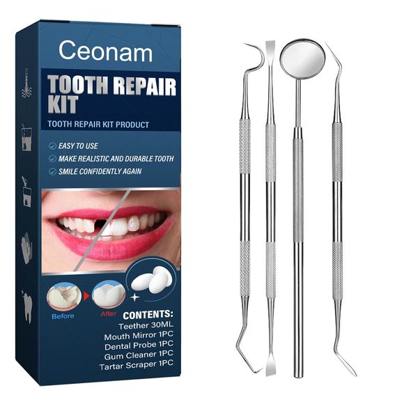 Tooth Repair Kit - Temporary Fake Teeth Replacement Kit with Dental Mirror Tools for Temporary Restoration of Missing & Broken Teeth Replacement Dentures