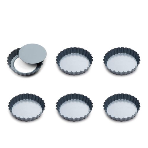 Fox Run Set of 6 Loose Bottom Mini Tart and Quiche Non-Stick Baking Pans, 4-Inch Diameter, Grey, Model Number: 44460