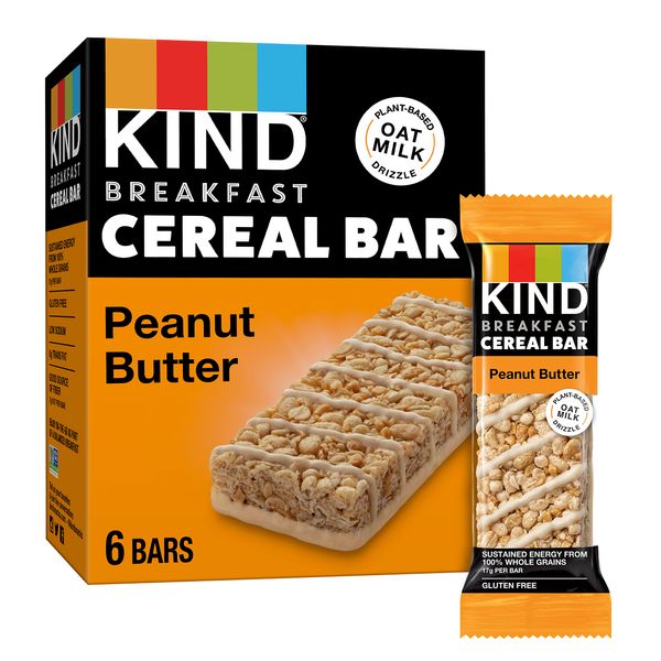 KIND Breakfast Cereal Bars, Gluten Free Snacks, Peanut Butter, 9.3oz Box (6 Bars)