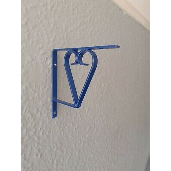 2x Heart Metal Shelf Support Brackets in BLUE. New / Handmade 6" (15cm) x 13mm