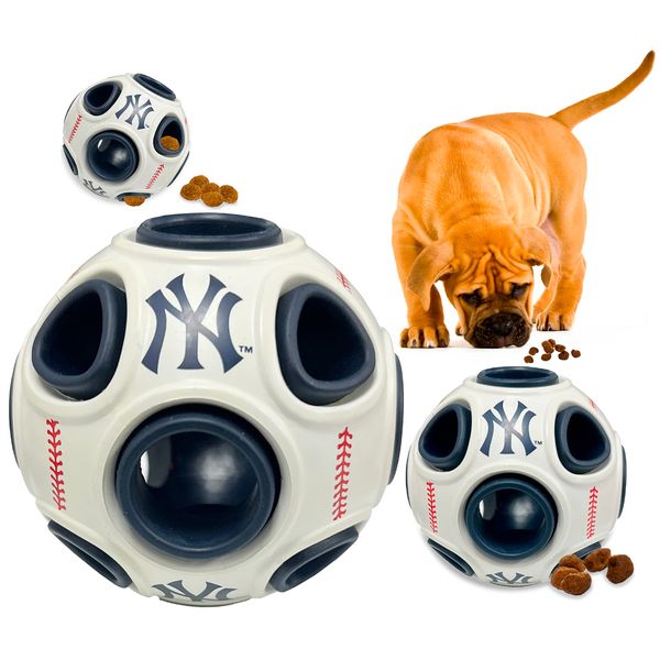 Pets First MLB New York Yankees Baseball Treat Dispensing Toy for Dogs and Cats, Rubber Ball Dog Toy, Interactive Fun Dog Treat Toy, Natural Rubber Dog Feeding Toy