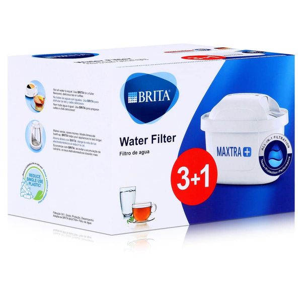 BRITA MAXTRA+ Pack of 3+1 Water Filter Cartridges, Refills Compatible with Brita Pitchers That Reduce Lime and Chlorine