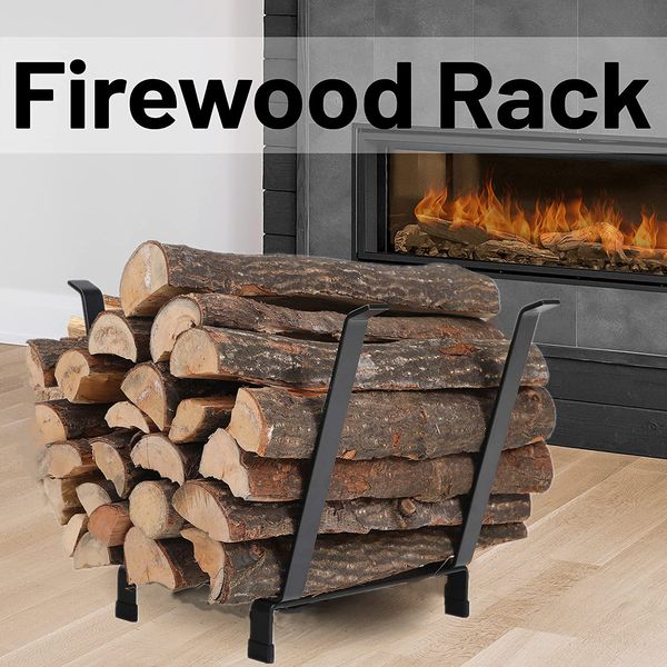 Outdoor Firewood Rack Wood Storage Log Rack Carrier Metal Holder Black 20 Inch