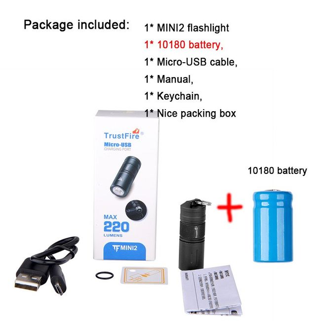 TrustFire 220Lumens EDC Tiny Micro-USB Rechargeable LED Keychain Mini  Flashlight