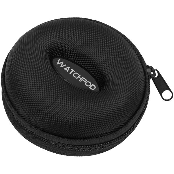 WATCHPOD Travel Watch Case | Single Watch Box w/Zipper for Storage | Cushioned Round Portable Watch Case for Travel | Fits all Wristwatches and Smart Watches up to 50mm (Black)