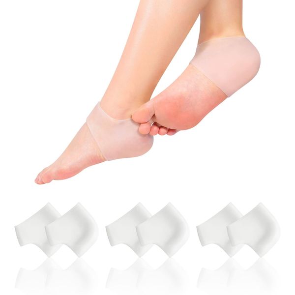 3 Pairs Silicone Gel Heel Cups Moisturizing Pain Relief Cracked Foot Socks