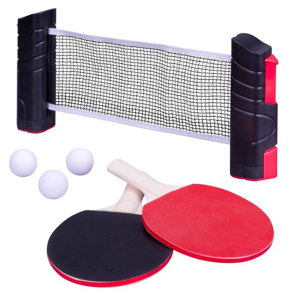 Nexos Trading Tischtennis-Set tragbar Tischtennisspiel Ping-Pong-Spiel Netz versenkbar 2 Schläger + 3 Bälle + Aufbewahrungstasche