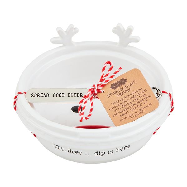 Mud Pie Deer Store Bought Container, dish 2" x 6 1/2" dia | spreader 5 1/2", WHITE