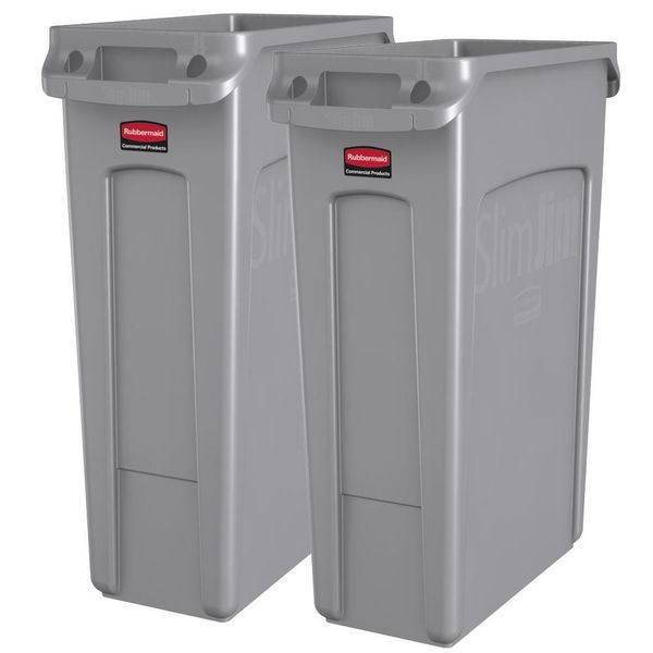Rubbermaid Commercial Slim Jim 23-Gal Plastic Rectangular Trash/Garbage Can 2PK
