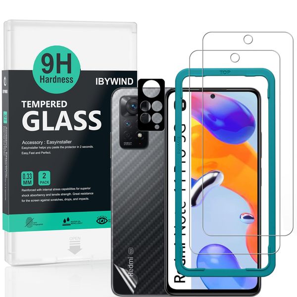 IBYWIND Glass Film for Xiaomi Redmi Note 11 Pro 5G/4G Global 6.67" Tempered Glass Protective Film Set of 2 with Camera Lens Protectors (Metal Material) with Protective Film Back Protection Film + Easy