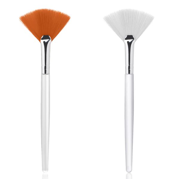 Giantree 4 Pcs Fan Brushes for Facial, Face Mask Applicator Soft Makeup Brushes Esthetician, Flat Head Mask Acid Applicator Esthetician Brush for Women Girls Mud Clay Mask Makeup Peel(Yellow White)